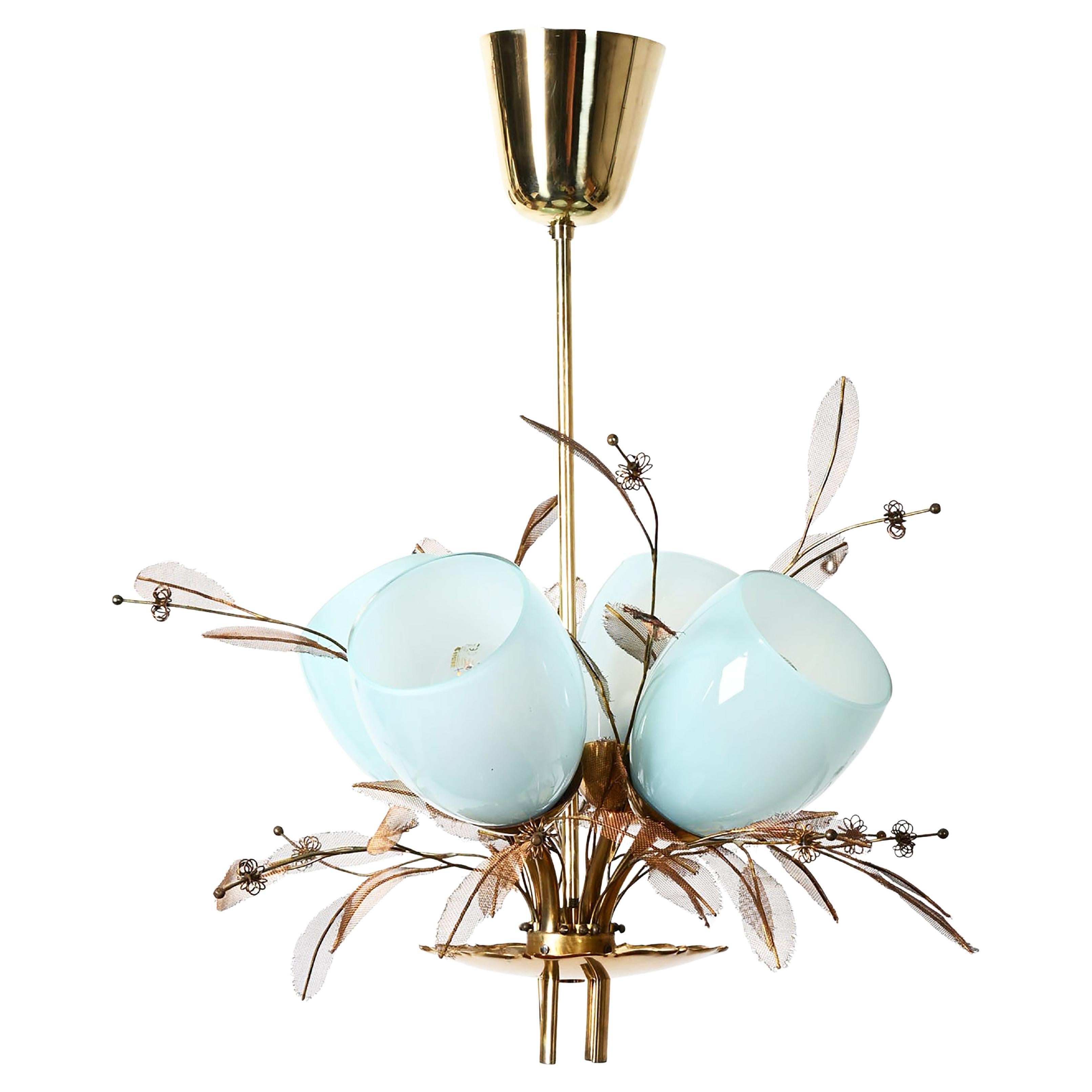 Lustre Bouquet de fleurs en verre bleu de Paavo Tynell pour Taito Oy