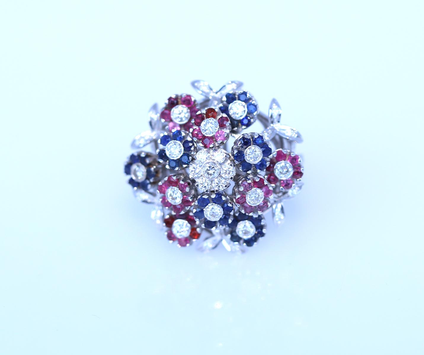 Round Cut Flower Bouquet Moving Diamonds Sapphire Rubies Ring, 2010