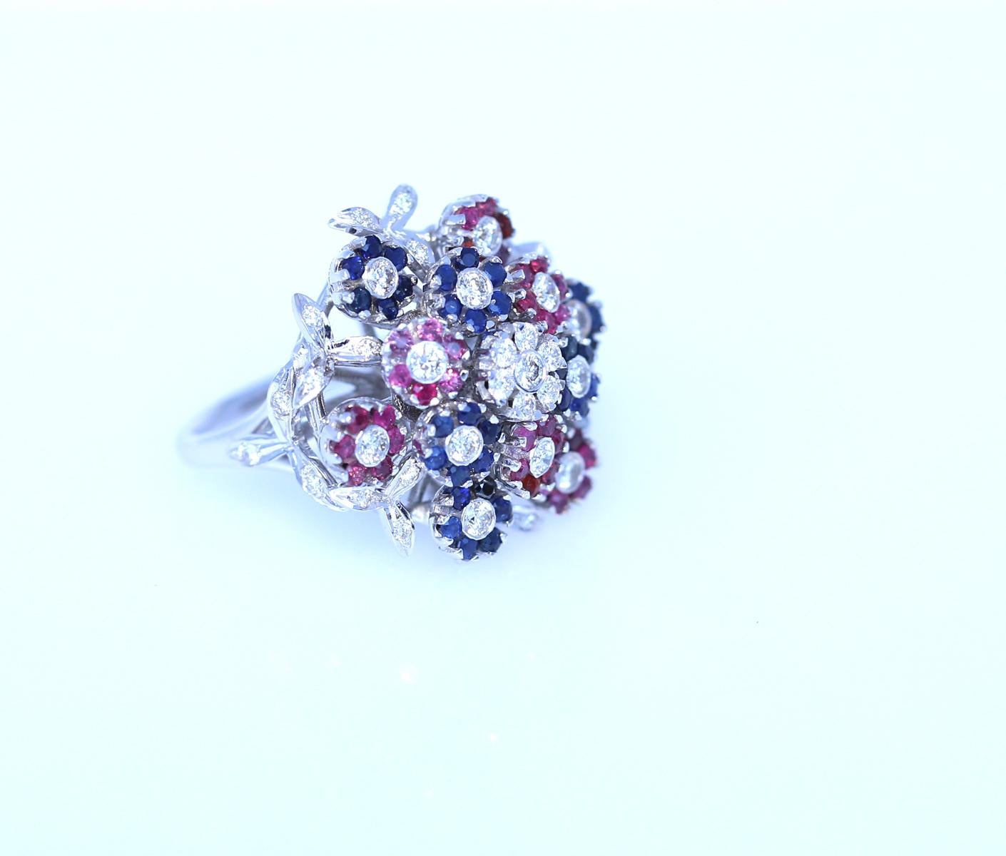 Flower Bouquet Moving Diamonds Sapphire Rubies Ring, 2010 2