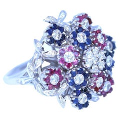 Flower Bouquet Moving Diamonds Sapphire Rubies Ring, 2010