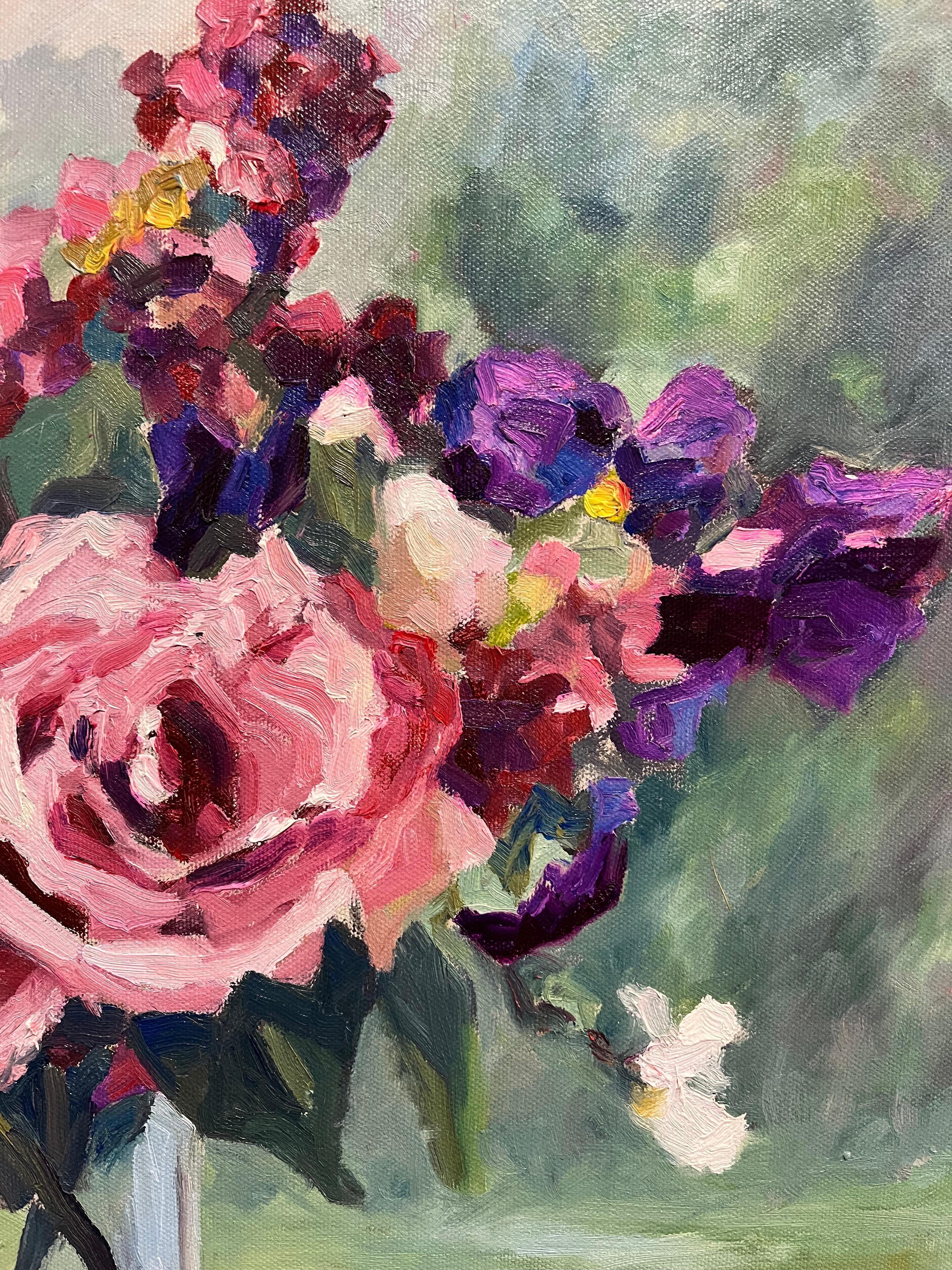 Blumenstrauß, Öl auf Leinwand, von Patrice Guiraud, 2016 (Französisch) im Angebot