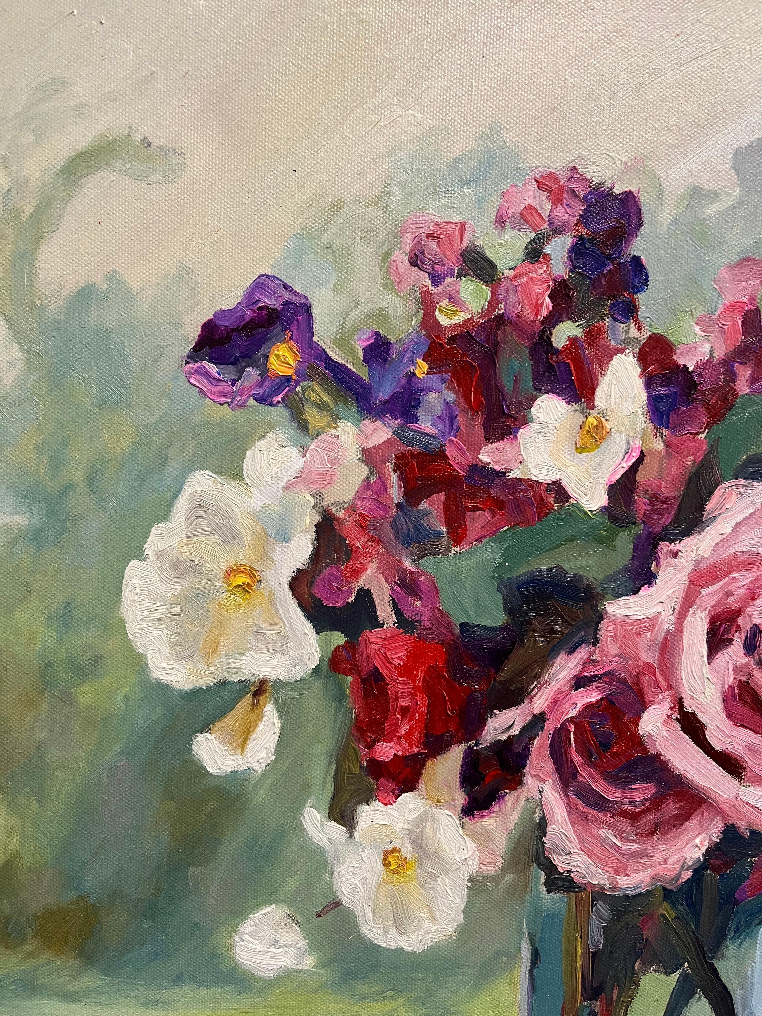 Blumenstrauß, Öl auf Leinwand, von Patrice Guiraud, 2016 (Handbemalt) im Angebot