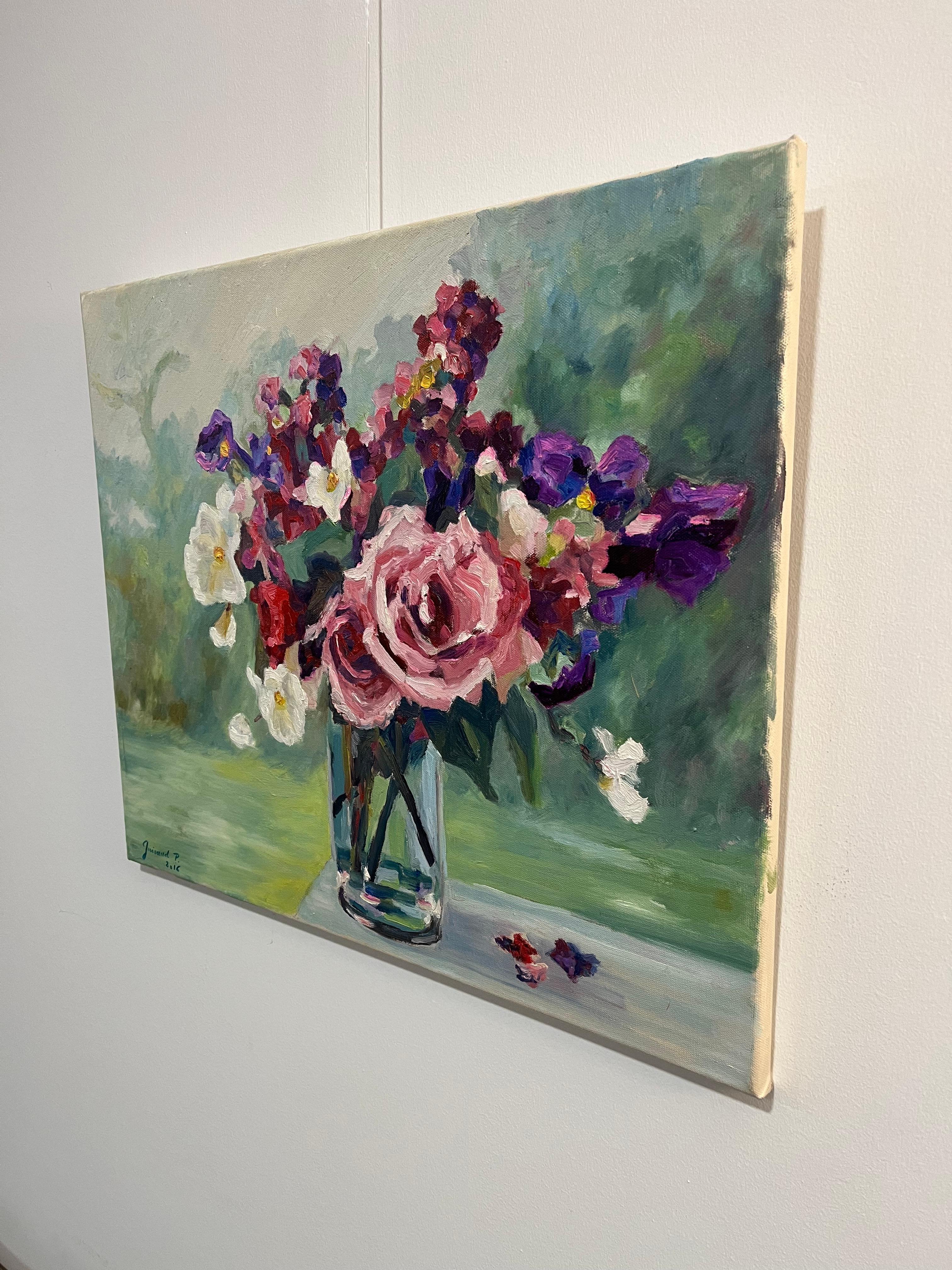 Blumenstrauß, Öl auf Leinwand, von Patrice Guiraud, 2016 im Angebot 1
