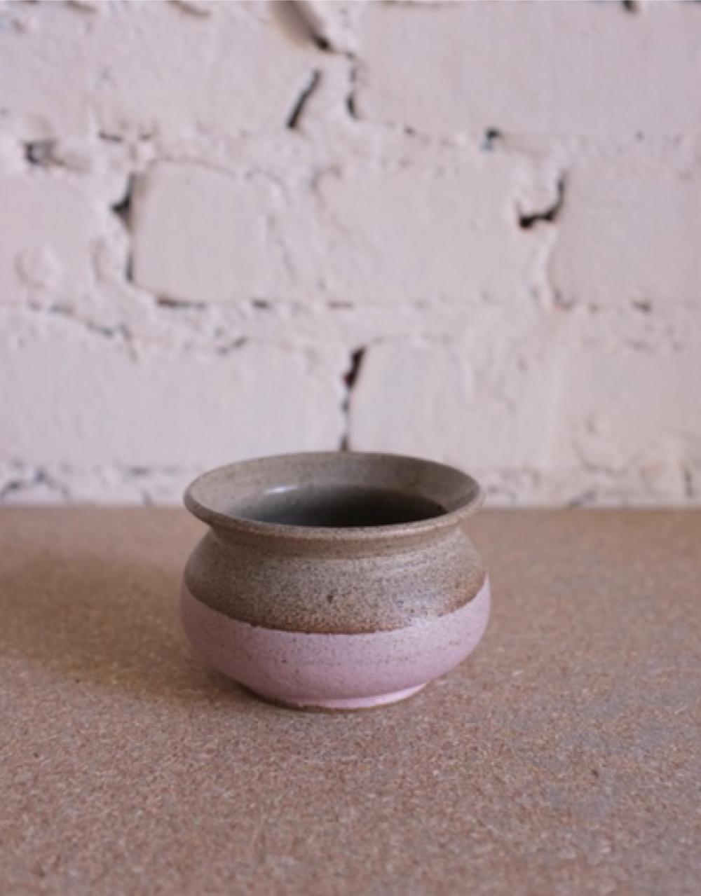 Modern Flower Bowl in Grey Speckled Clay  and Matte Mauve + Sheer Glaze For Sale