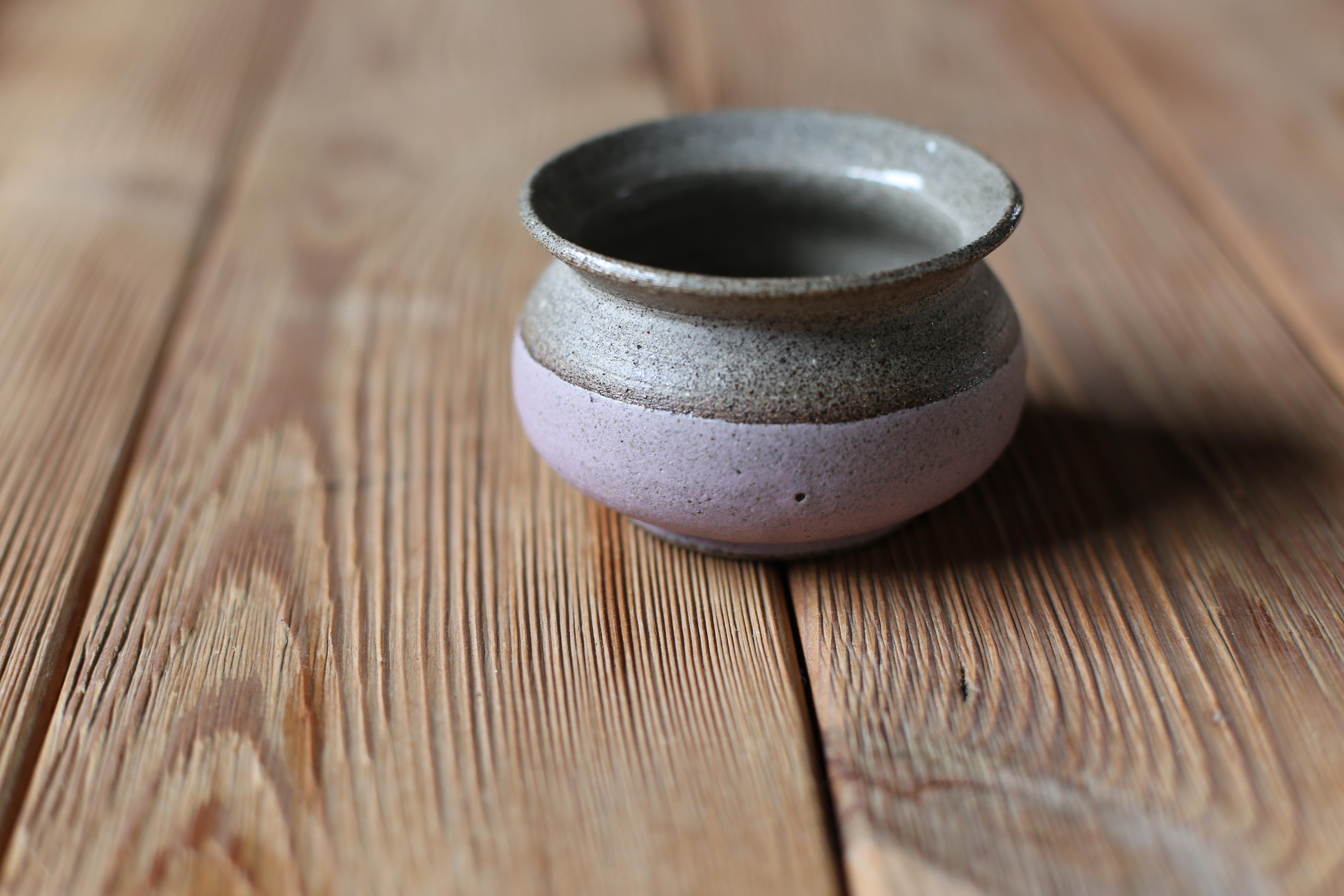 Belgian Flower Bowl in Grey Speckled Clay  and Matte Mauve + Sheer Glaze For Sale