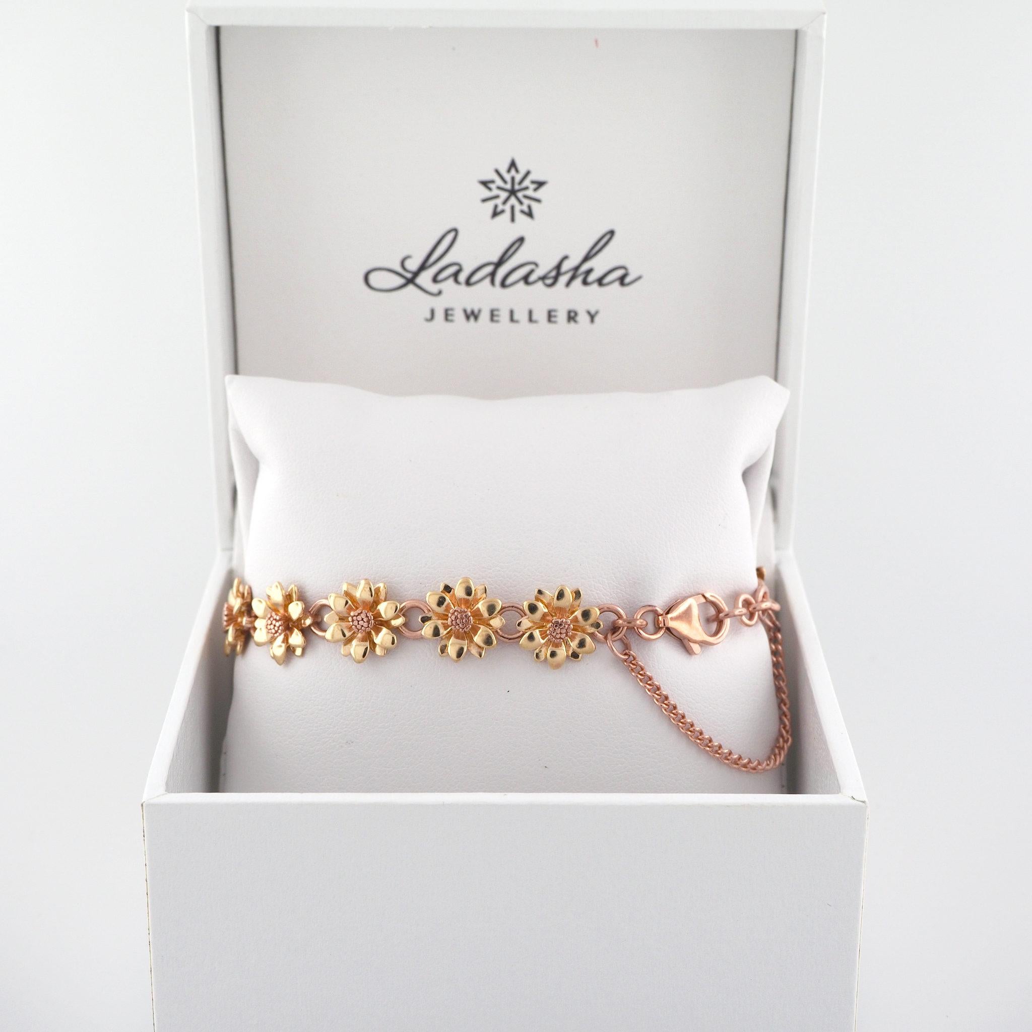 Blumenarmband aus Gelb- und Roségold im Angebot 2