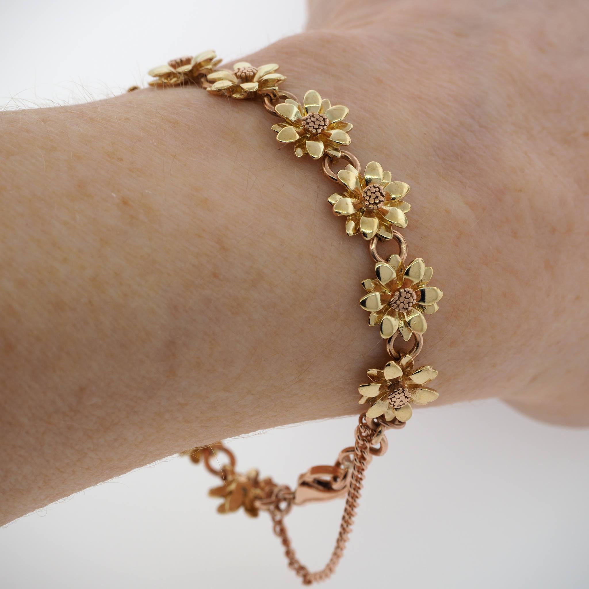 Blumenarmband aus Gelb- und Roségold im Angebot 4
