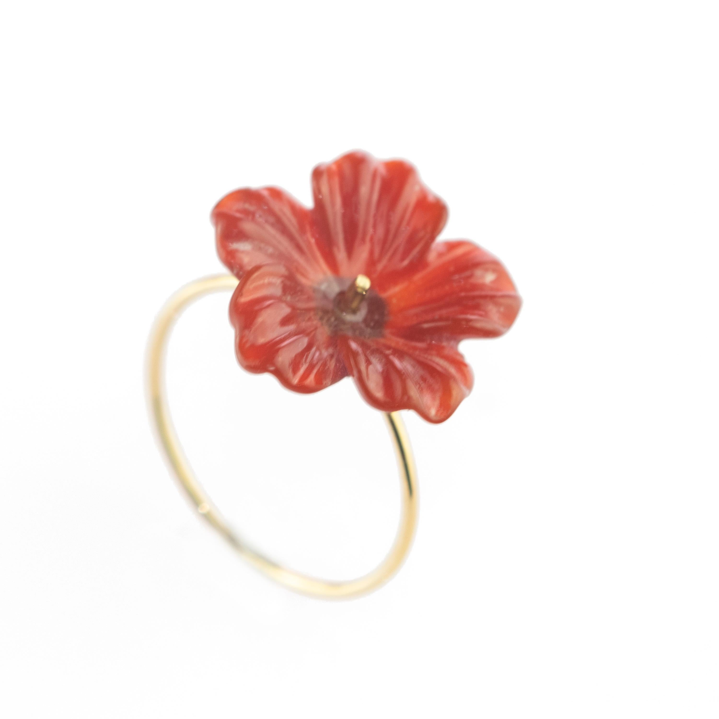 Intini Jewels Bague cocktail italienne faite à la main en or 18 carats avec agate en forme de fleur Pour femmes en vente