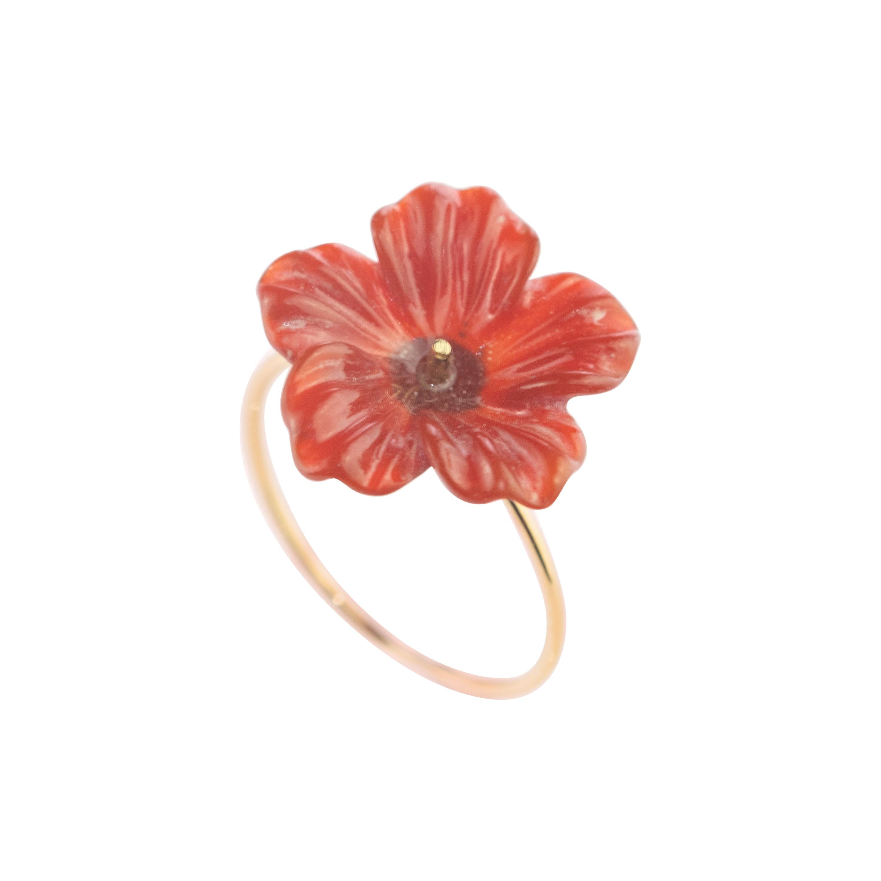 Intini Jewels Bague cocktail italienne faite à la main en or 9 carats avec agate en forme de fleur