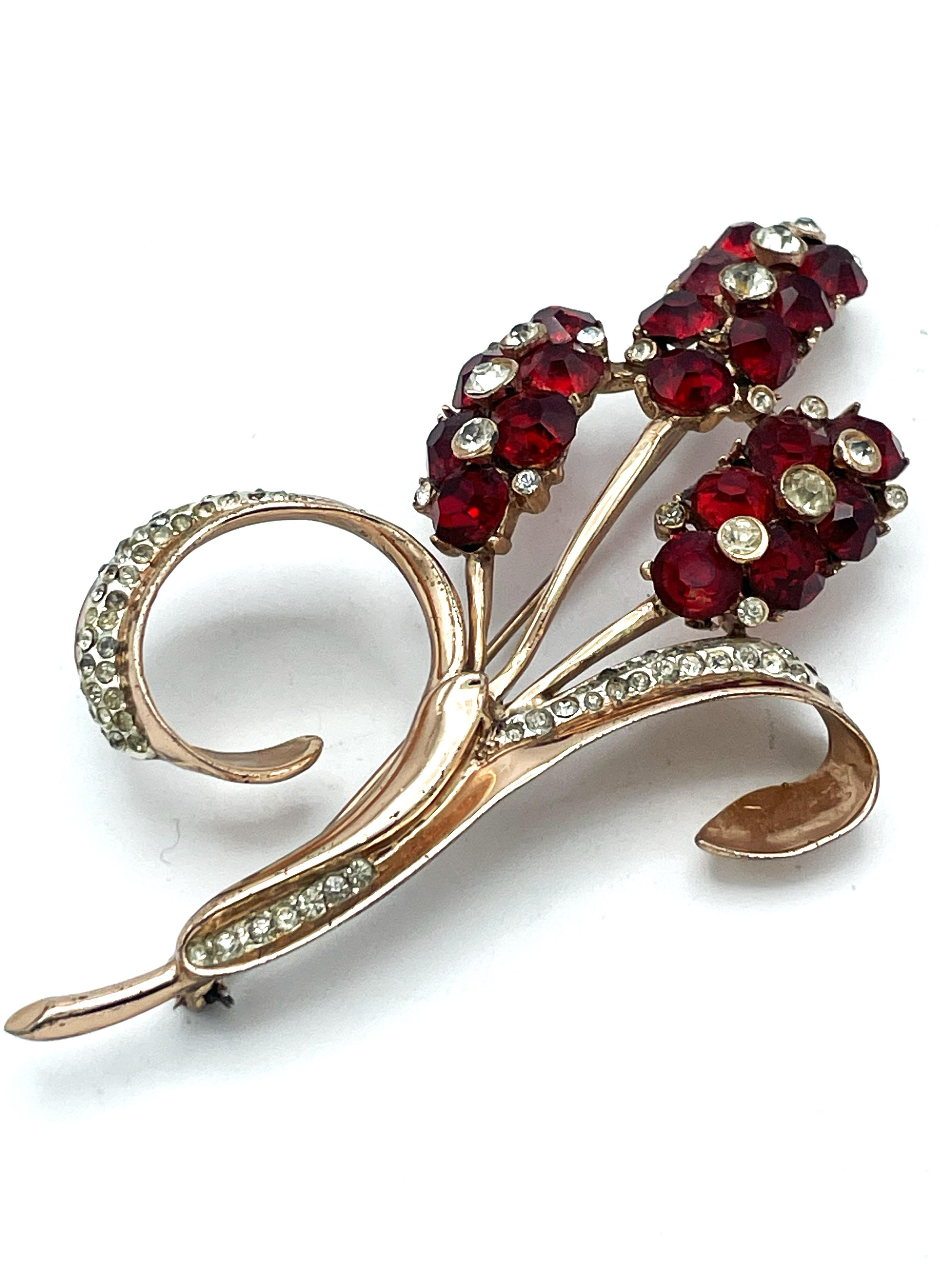 FLOWER BROOCH BY CORO CRAFT, Sterling Silver vermeille, USA 1940's For Sale 1