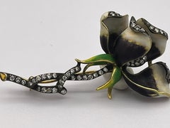 Flower Brooch Diamond Enamel 18 K