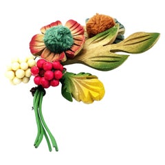Vintage  Flower brooch, hand carved from wood, hand painted from the early 1940s , USA