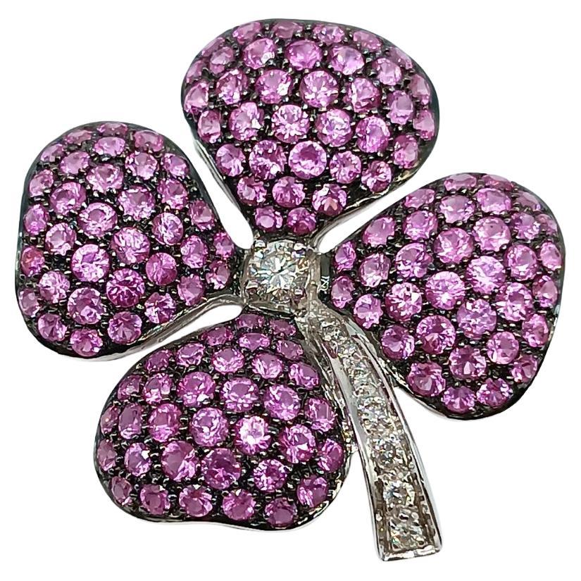 Flower Brooch in White Gold with Diamonds and Pink Sapphires For Sale