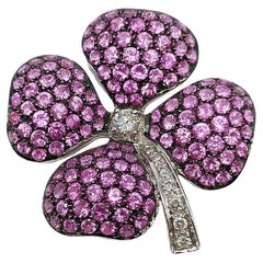 Flower Brooch in White Gold with Diamonds and Pink Sapphires