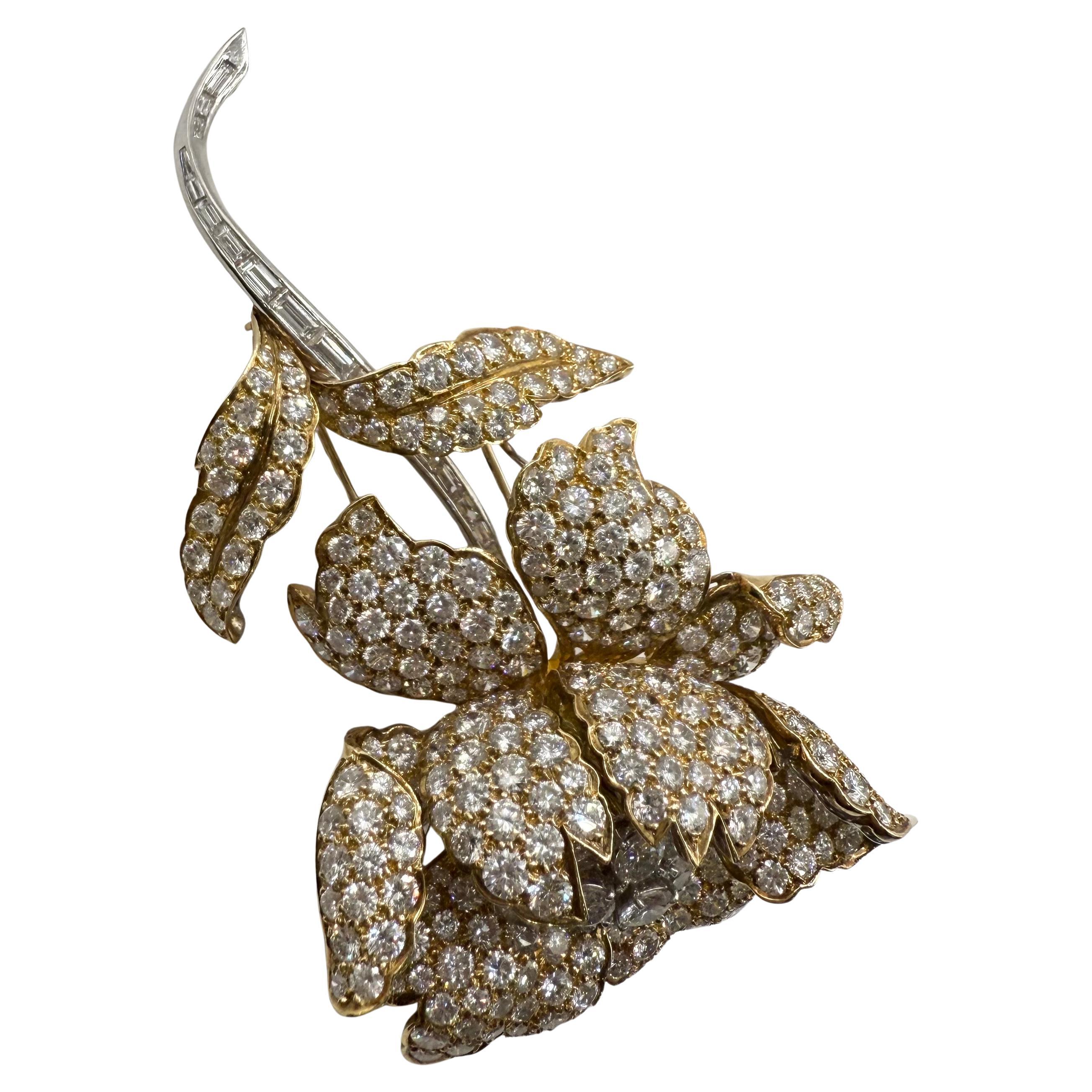 Blumenbrosche Weißgold 18KT Platin 35 Karat Diamanten VS F Farbe RARE