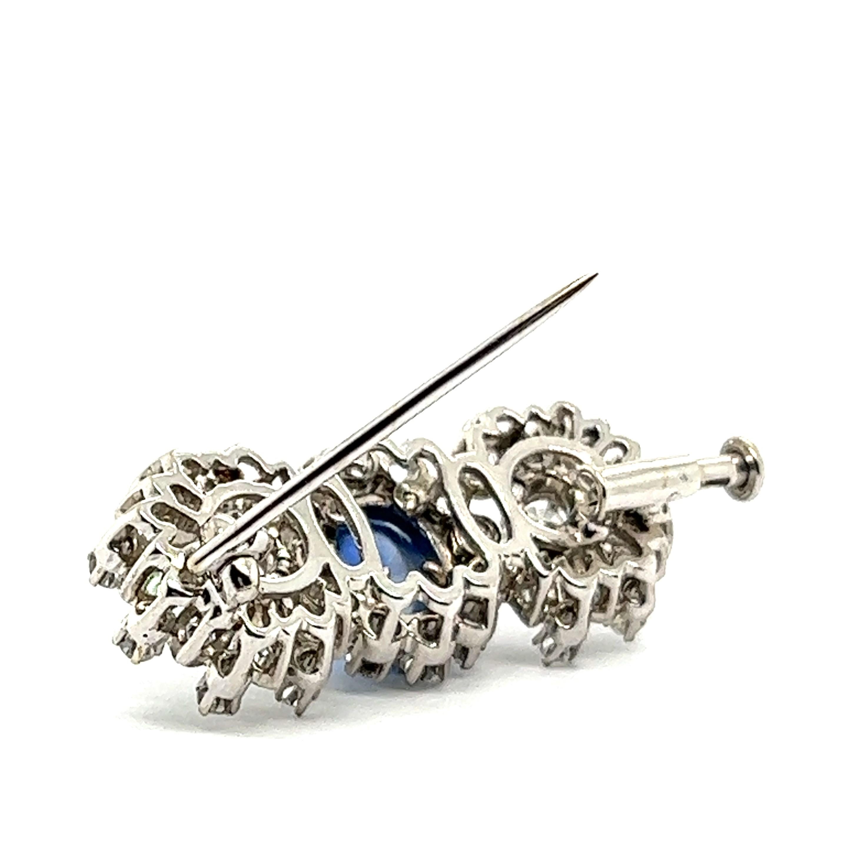 Flower Brooch with Blue Sapphire & Diamonds in 18 Karat White Gold  For Sale 5