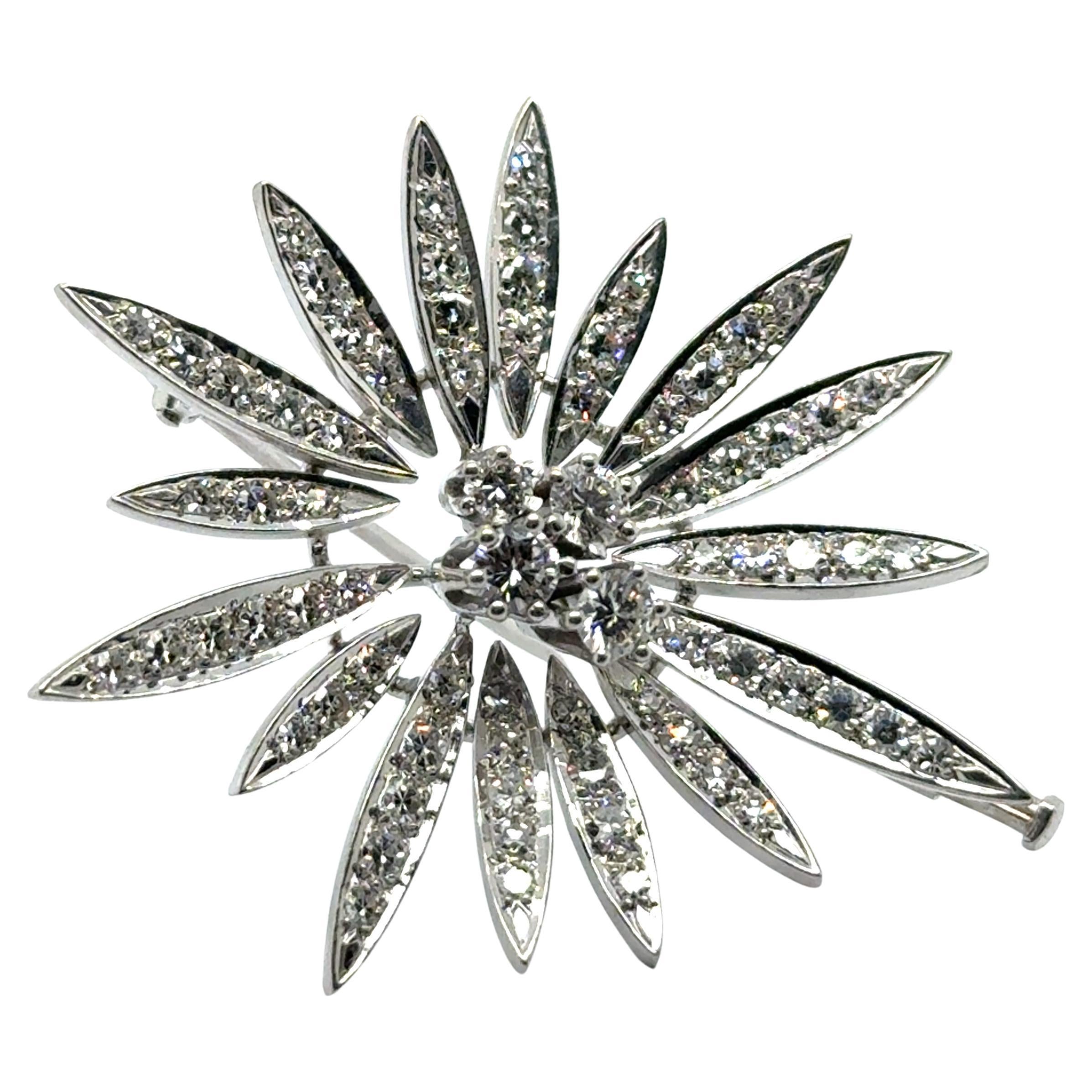 Flower Brooch with Diamonds in 18 Karat White Gold