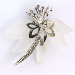 Blumenbrosche mit Bergkristall, Rubin und Diamanten bis zu 0,56ct 14k Gold