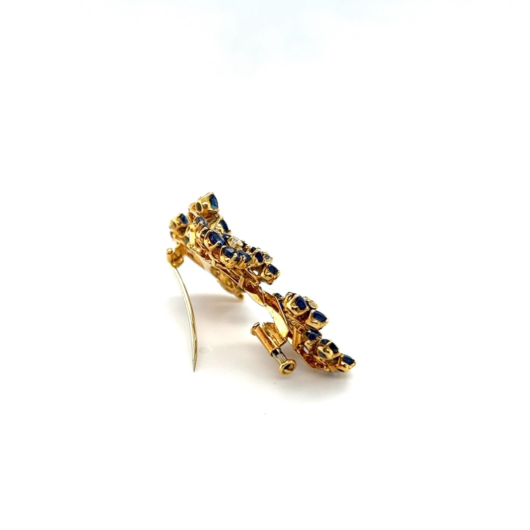 Flower Brooch with Sapphire & Diamonds in 18 Karat Yellow Gold by Gübelin For Sale 8
