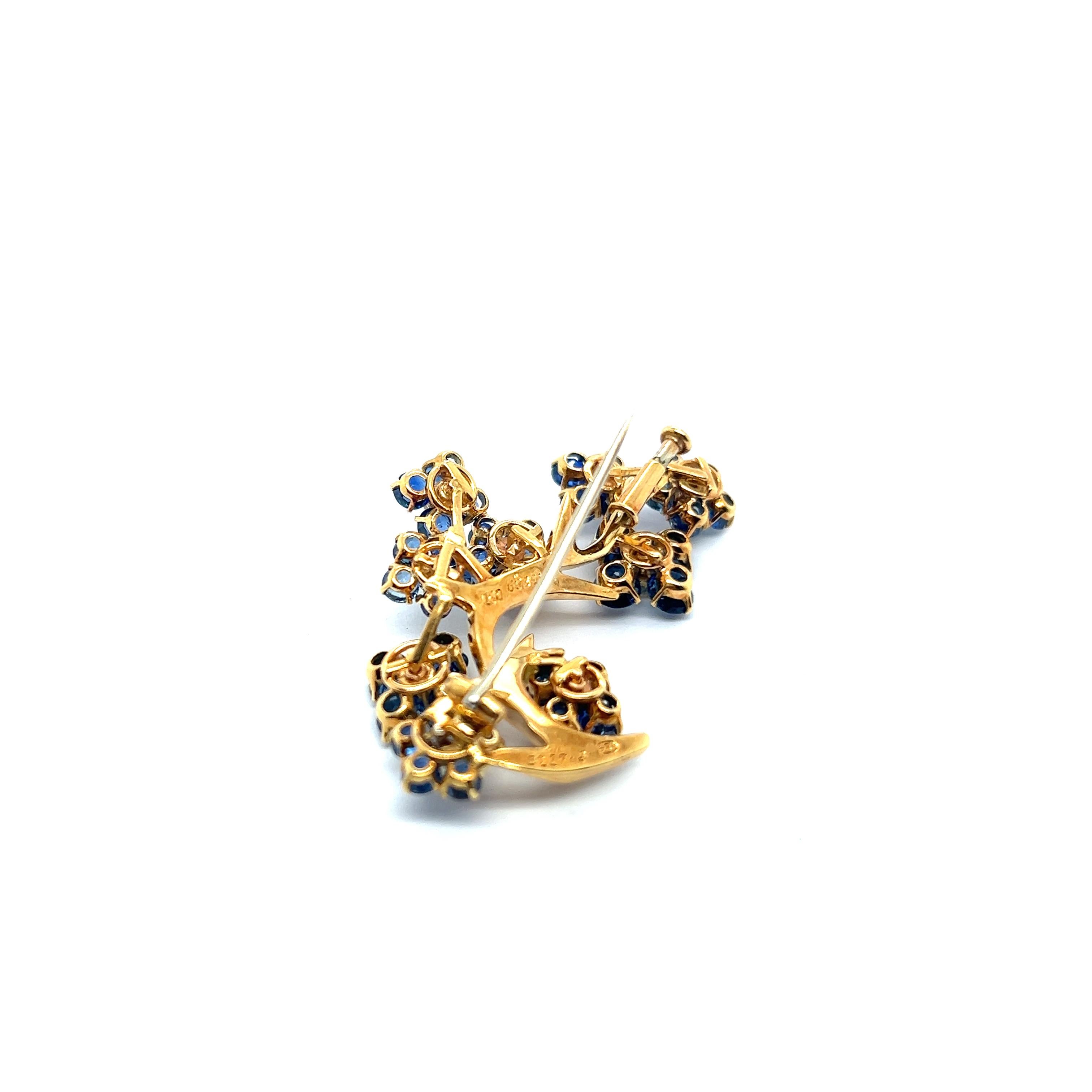 Flower Brooch with Sapphire & Diamonds in 18 Karat Yellow Gold by Gübelin For Sale 10
