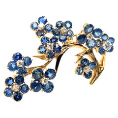 Antique Flower Brooch with Sapphire & Diamonds in 18 Karat Yellow Gold by Gübelin