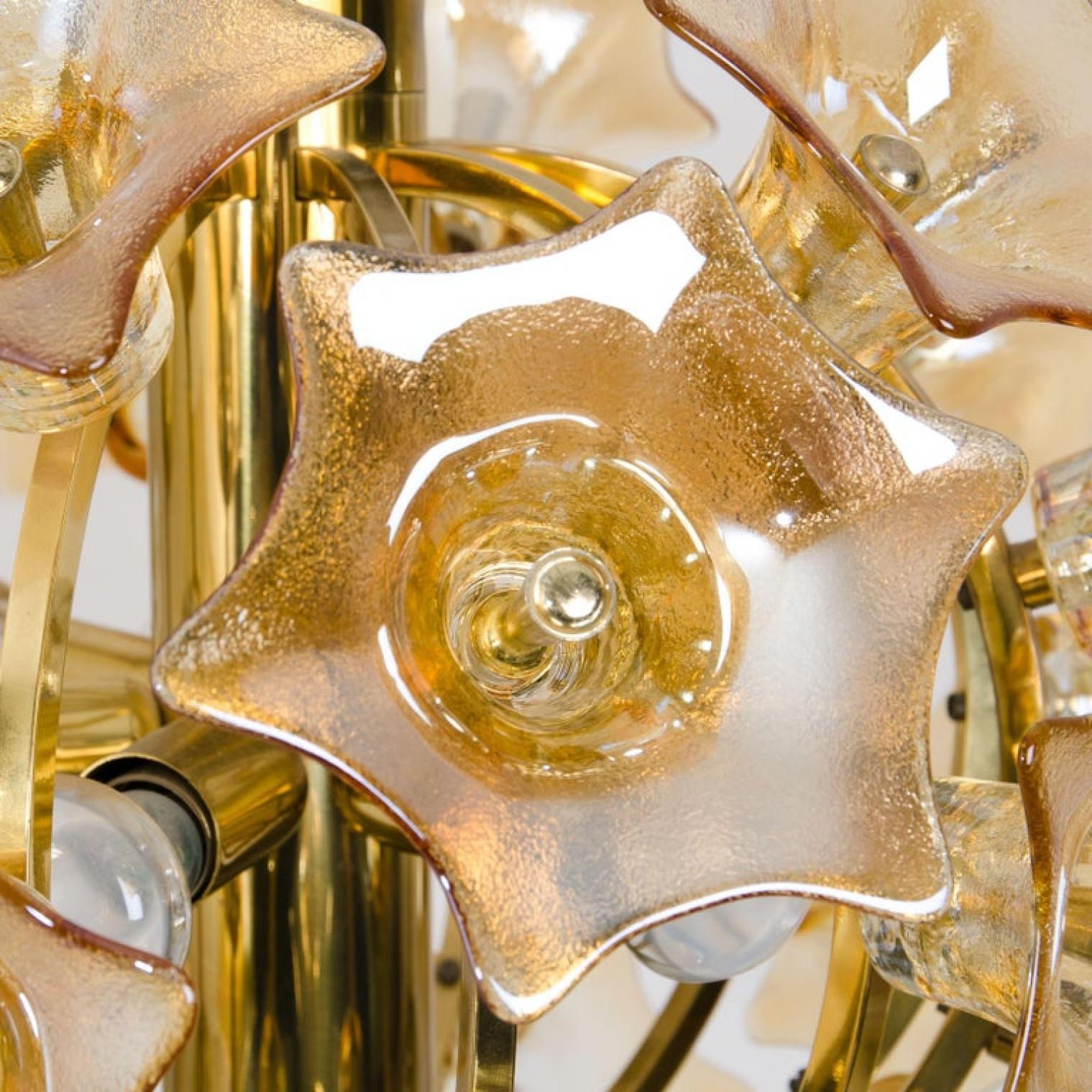 Mid-Century Modern Flower Bulb Murano Glass Brass Sputnik by Simon & Schelle, 1970 For Sale