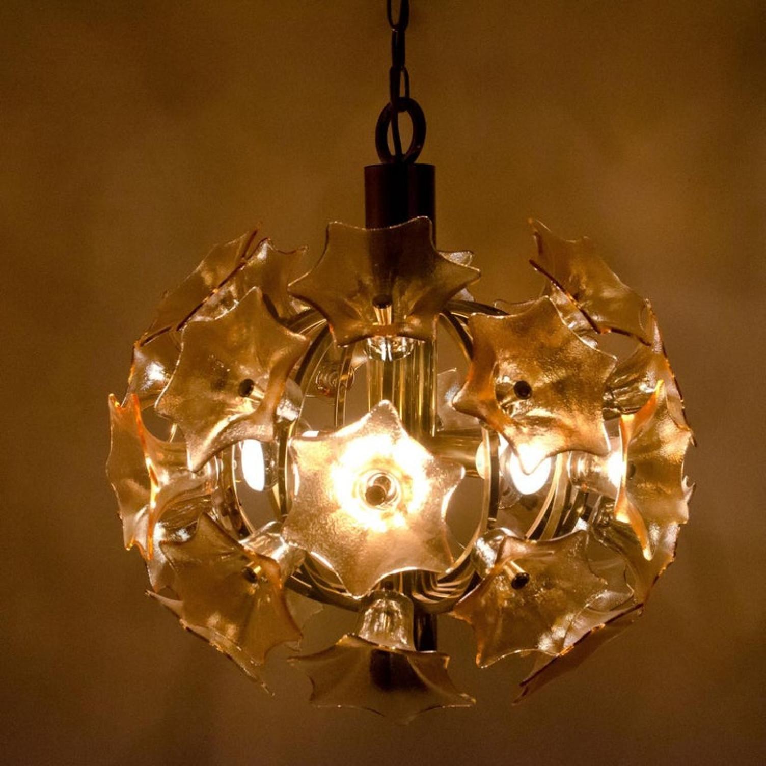 20th Century Flower Bulb Murano Glass Brass Sputnik by Simon & Schelle, 1970 For Sale