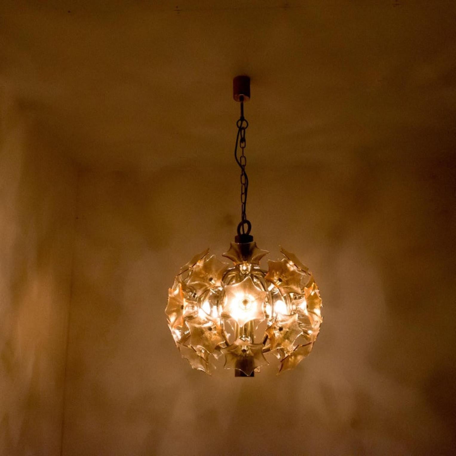Metal Flower Bulb Murano Glass Brass Sputnik by Simon & Schelle, 1970 For Sale
