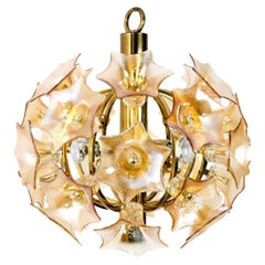 Vintage Flower Bulb Murano Glass Brass Sputnik by Simon & Schelle, 1970