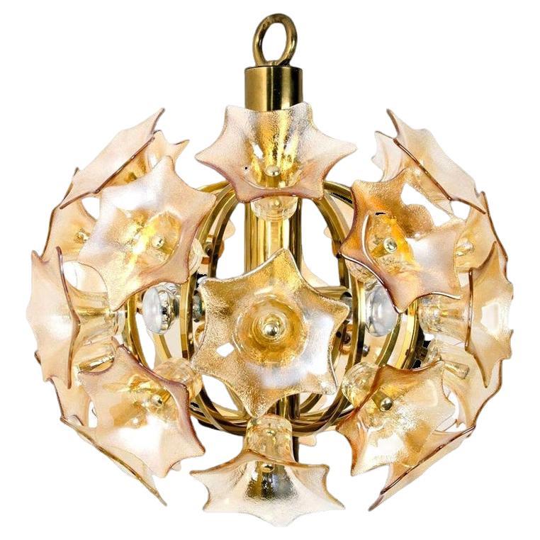 Flower Bulb Murano Glass Brass Sputnik by Simon & Schelle, 1970 For Sale