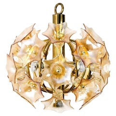 Bombilla de flor Sputnik de latón y cristal de Murano de Simon & Schelle, 1970