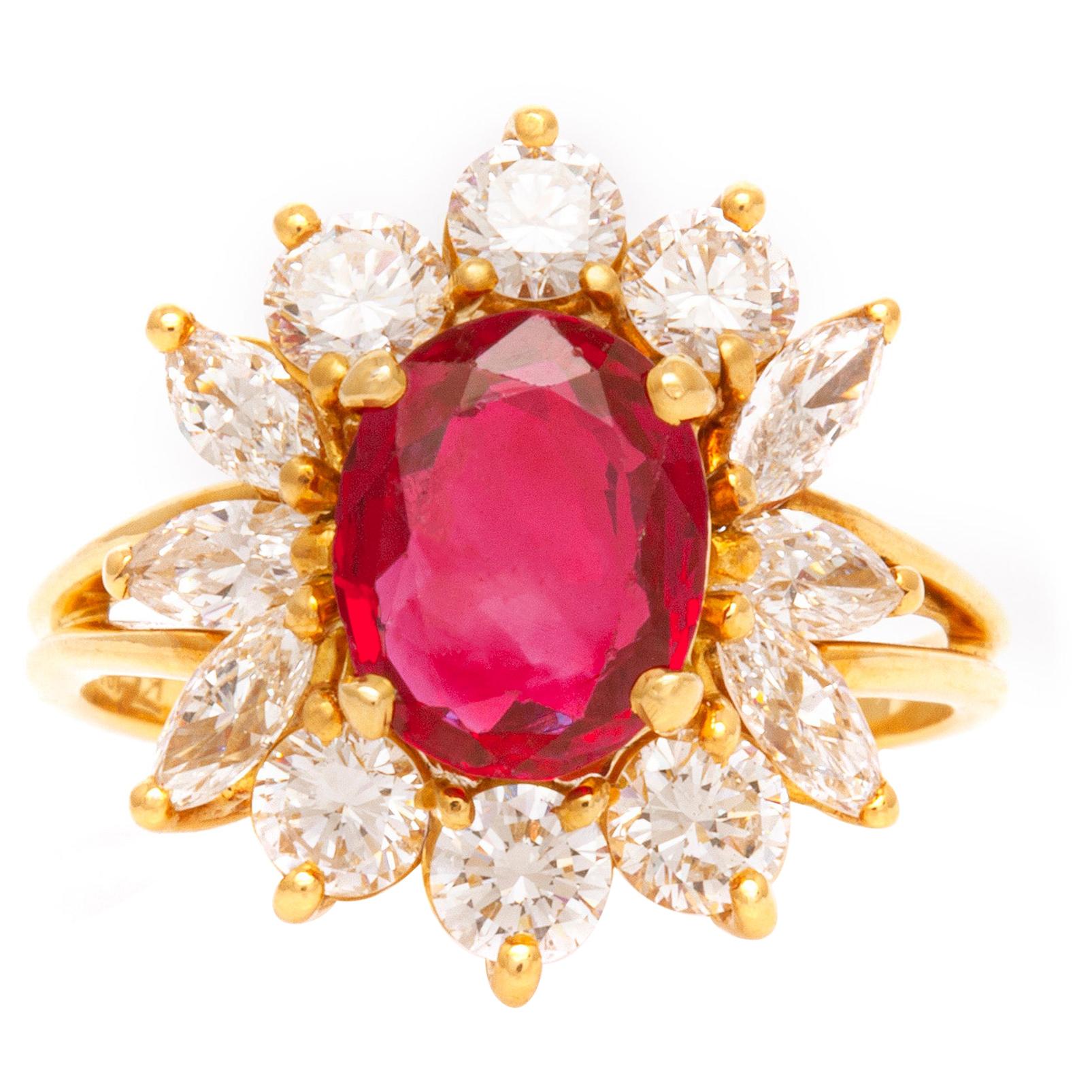 Flower Burma Ruby Diamond Ring Certfied For Sale