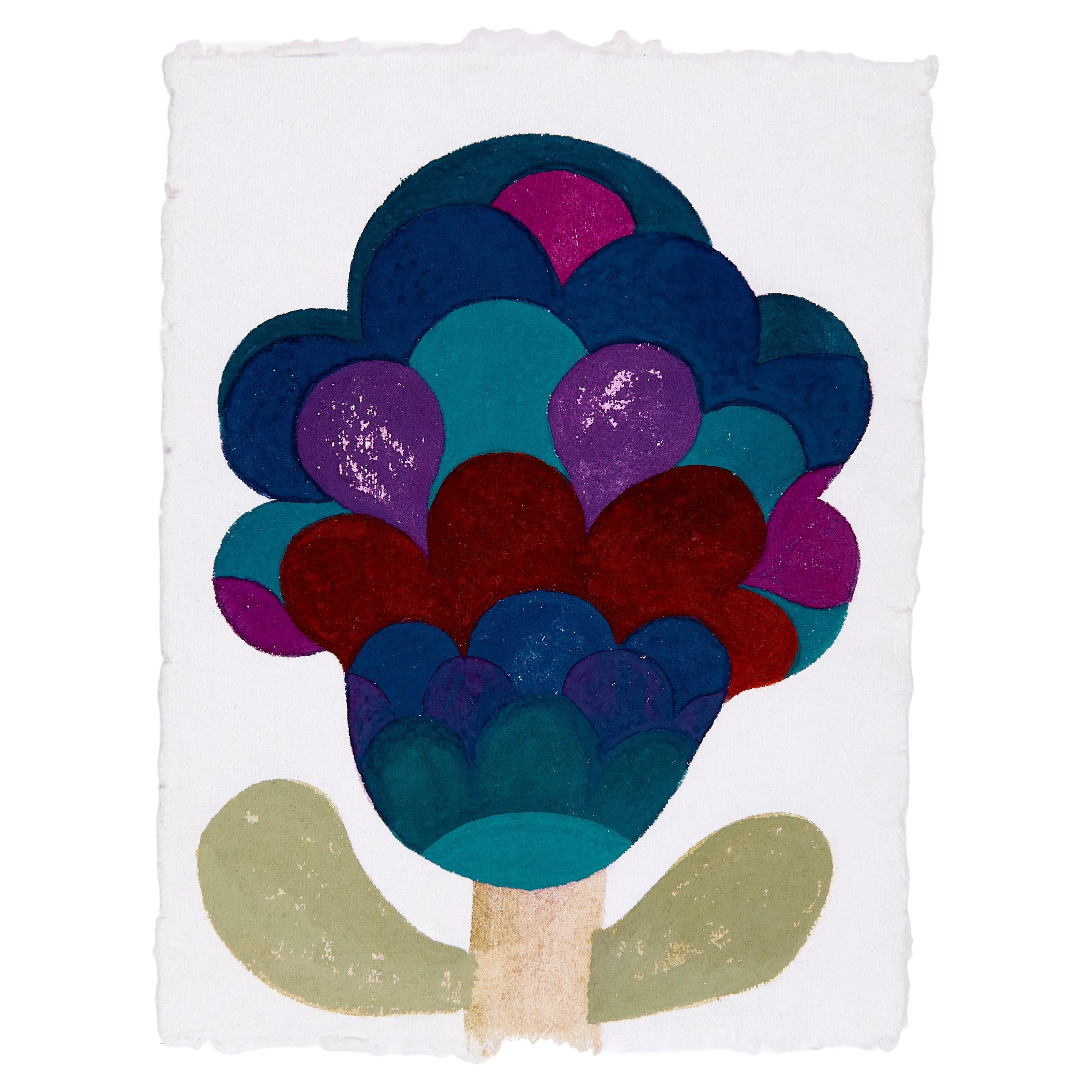 Flower by Caroline Rennequin 2021 Gouache on Handmade Indian Paper For Sale