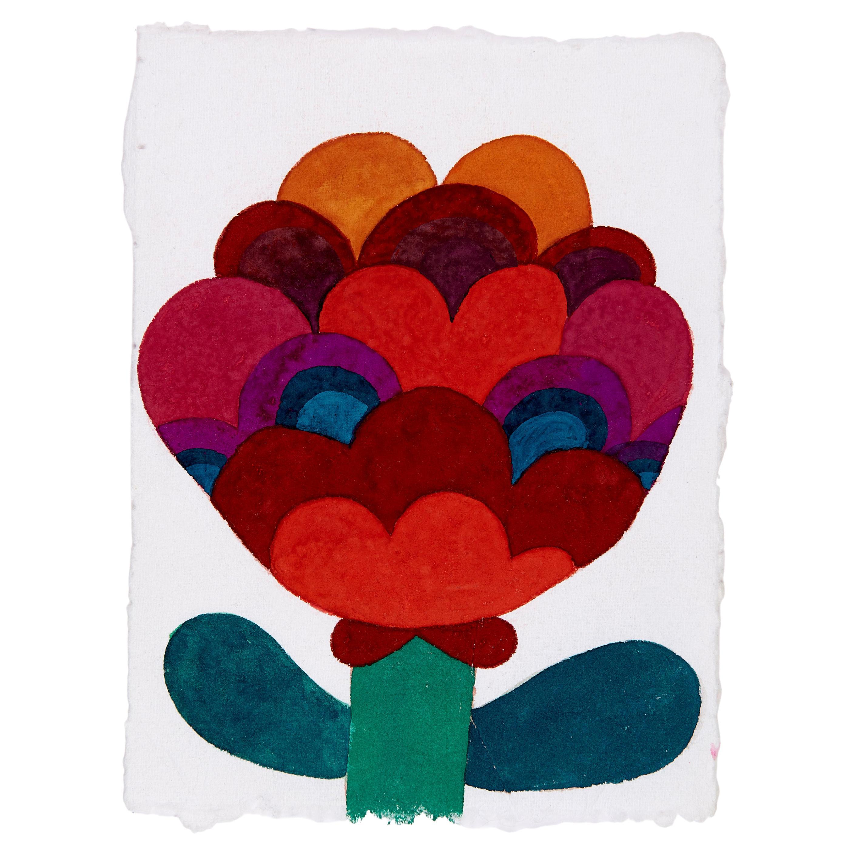 Flower by Caroline Rennequin 2021 Gouache on Handmade Indian Paper For Sale