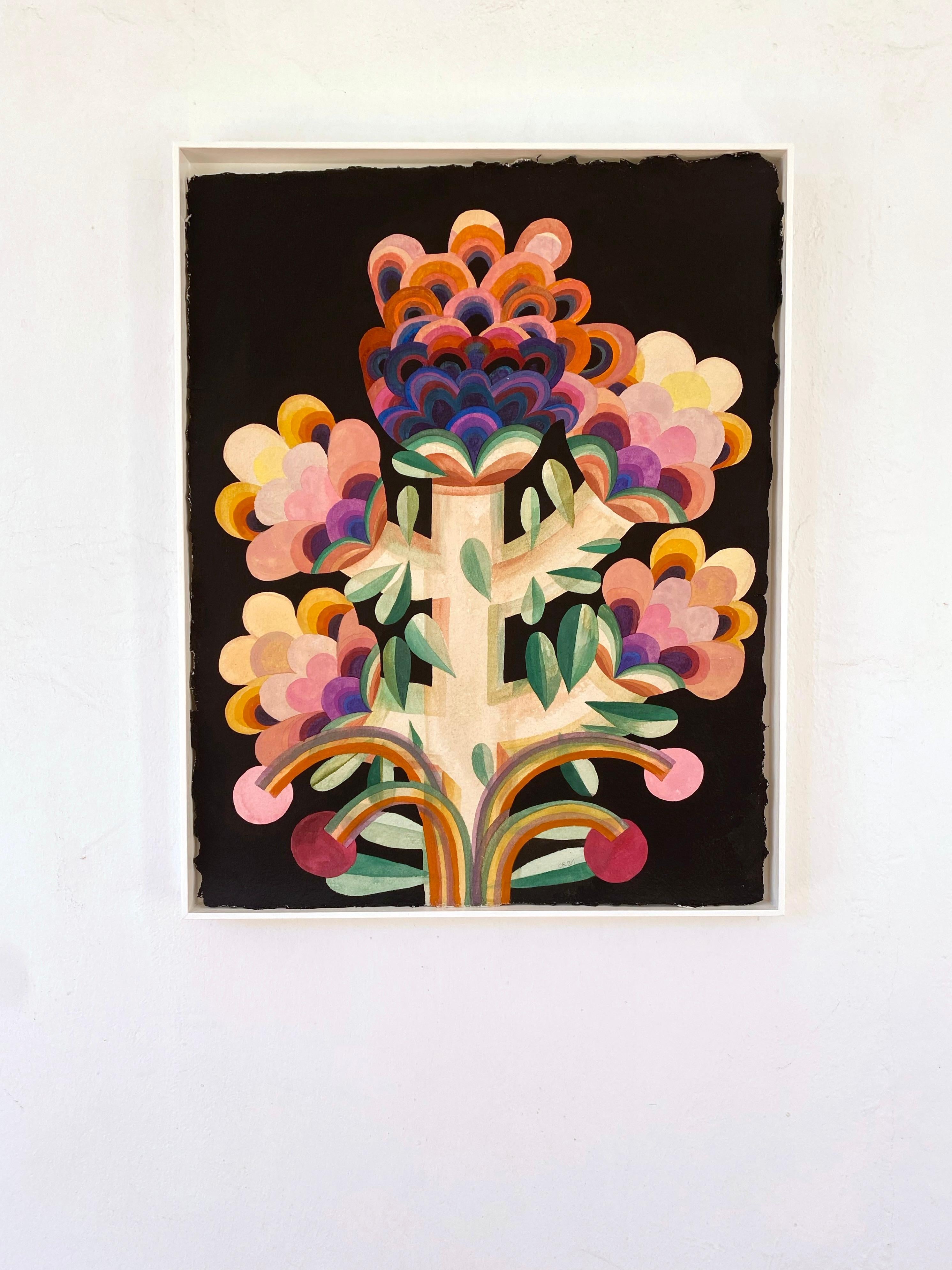 In 2020, Caroline Rennequin painted 350 flowers. Including a series of 301 gouaches on handmade Indian paper, in a work that narrates the aesthetics of the feminine and its relationship with nature, which she endlessly colors with a living