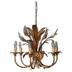 Flower Calla Lilly Chandelier in Gold, 1970s by Hans Kögl