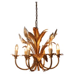 Flower Calla Lilly Chandelier in Gold, 1970s by Hans Kögl