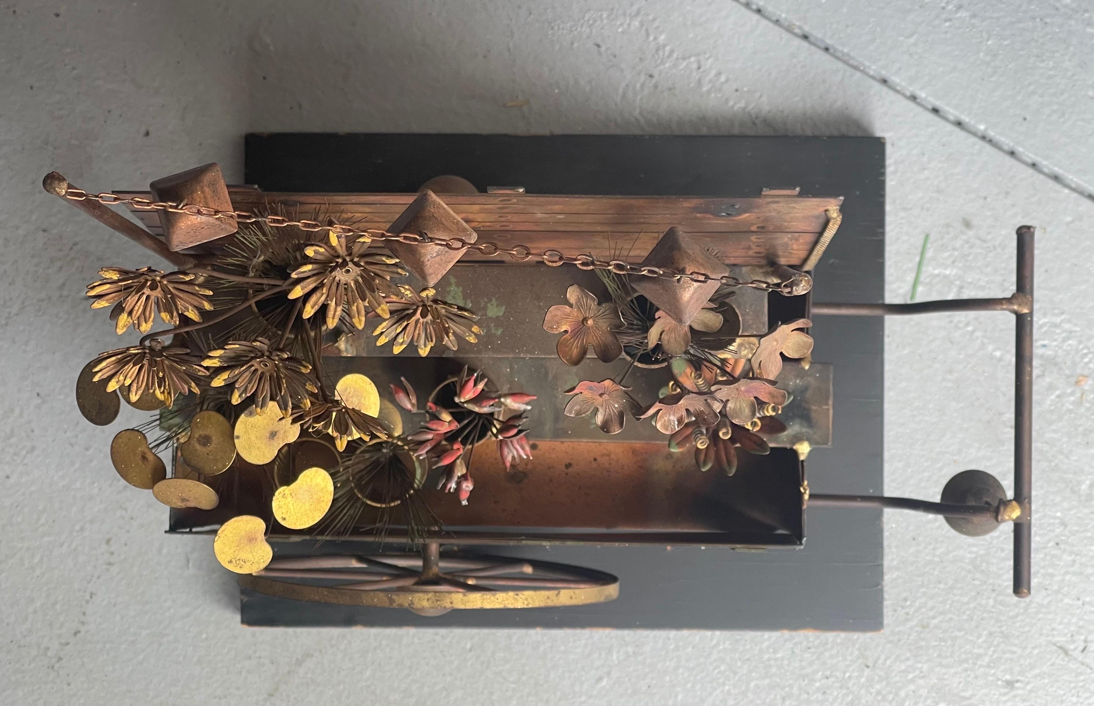 Flower Cart Mixed Metal Sculpture by C. Jere for Artisian House For Sale 3