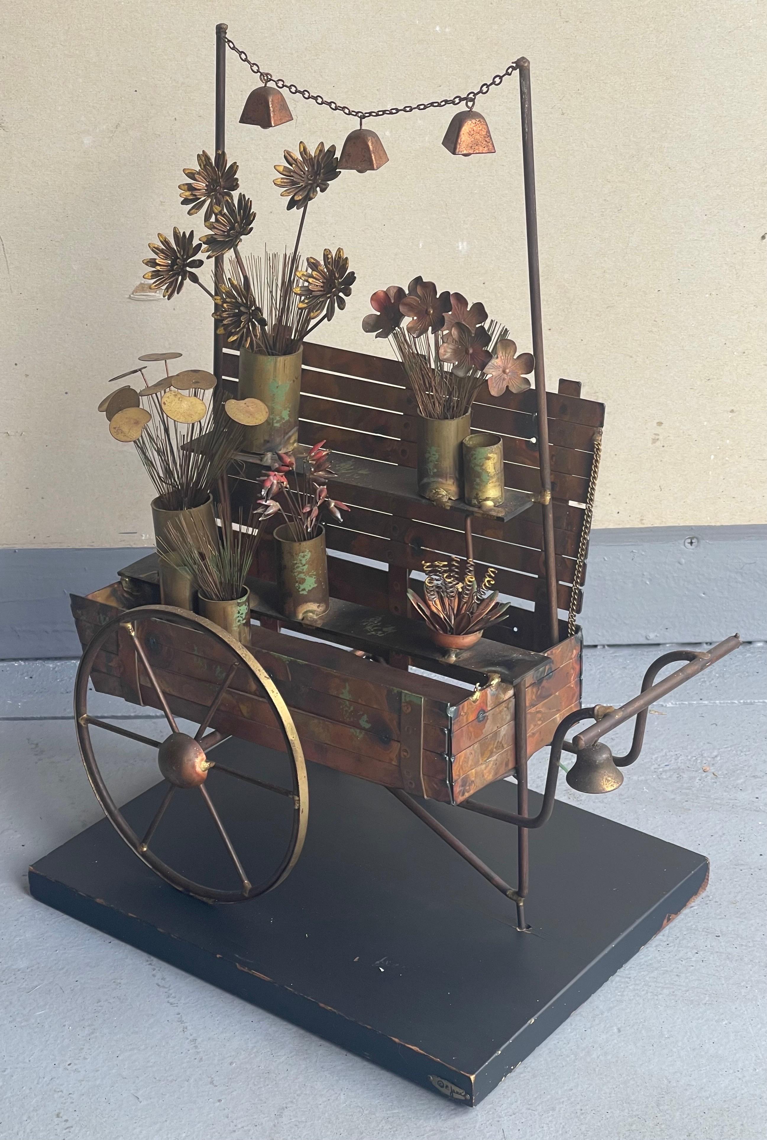 Mid-Century Modern Flower Cart Mixed Metal Sculpture by C. Jere for Artisian House For Sale