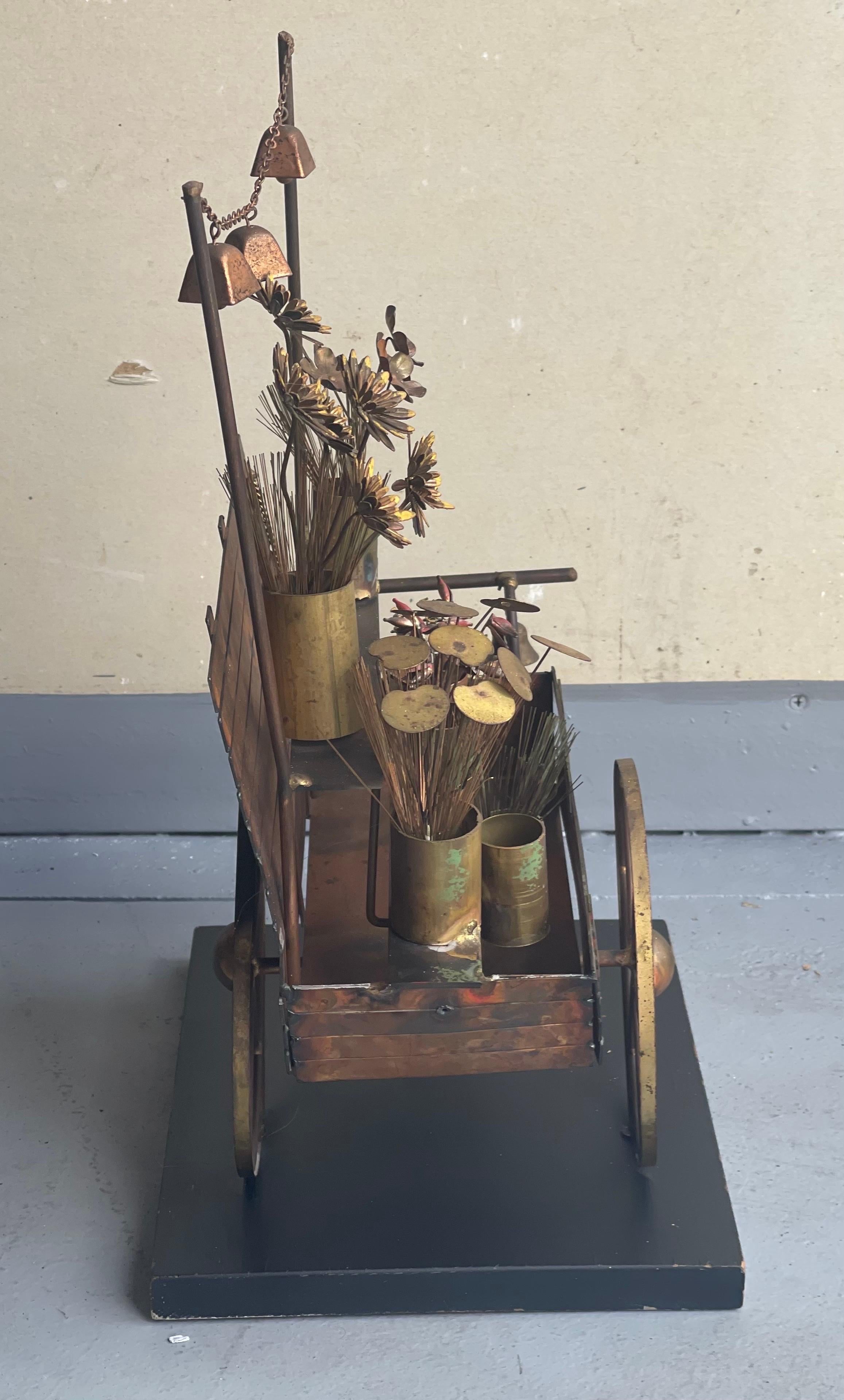 20th Century Flower Cart Mixed Metal Sculpture by C. Jere for Artisian House For Sale