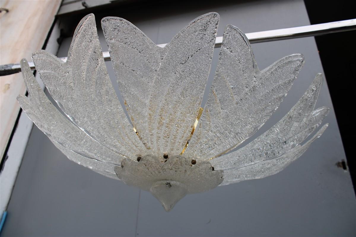 Mid-Century Modern Flower Ceiling Lamp in Murano Glass and Brass 1970 Italy For Sale
