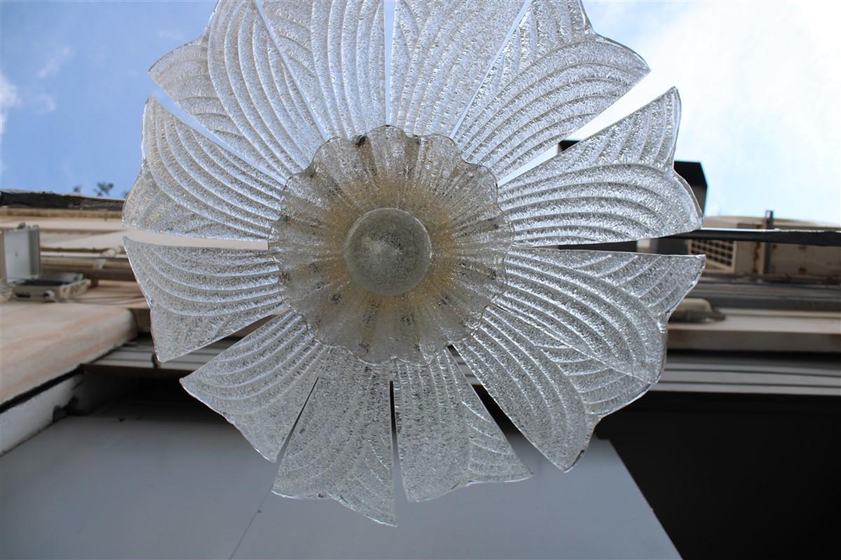 Flower Ceiling Lamp in Murano Glass and Brass 1970 Italy For Sale 3