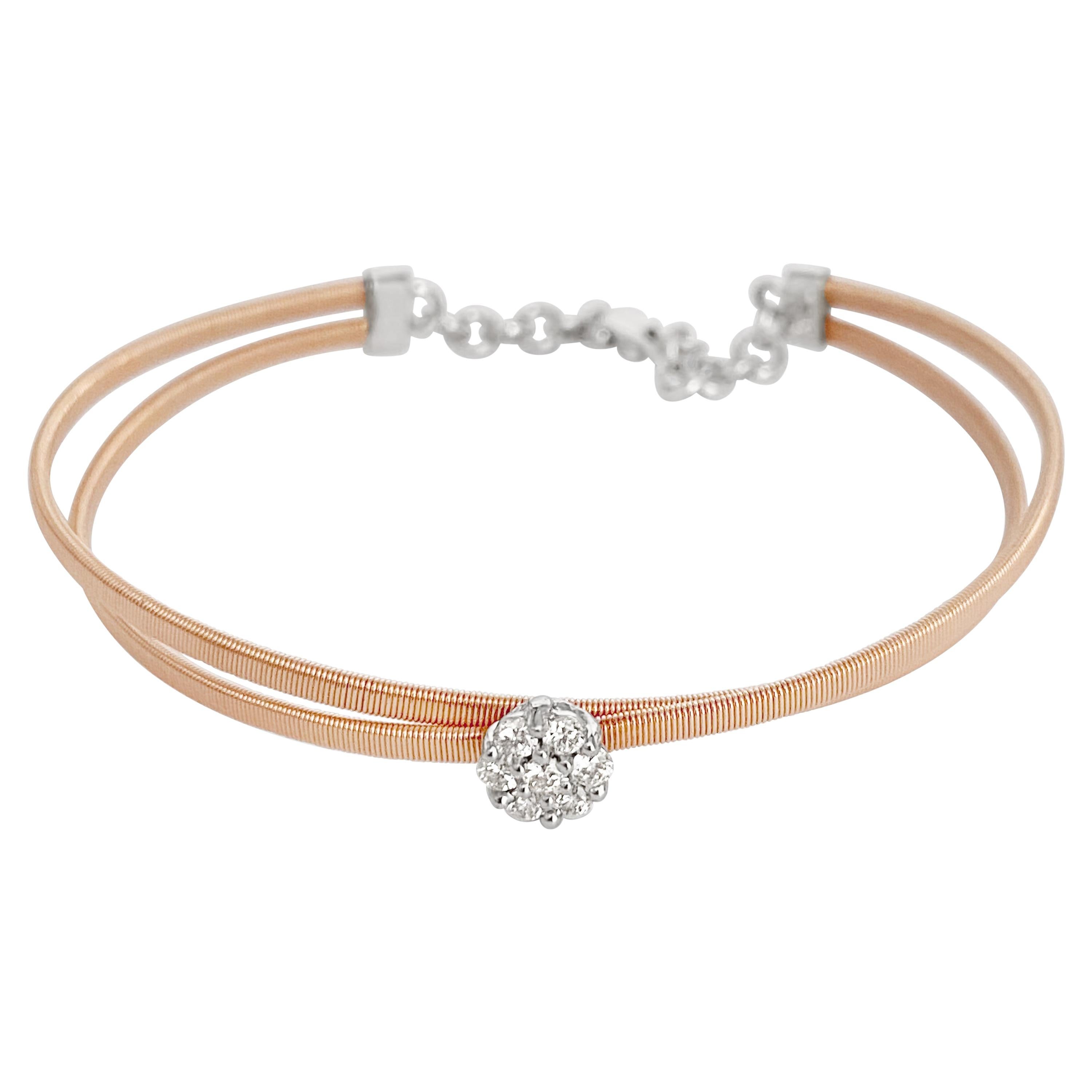 Flower Center of Round Brilliant Diamond and Rose Gold Cuff Bracelet, 14k Gold