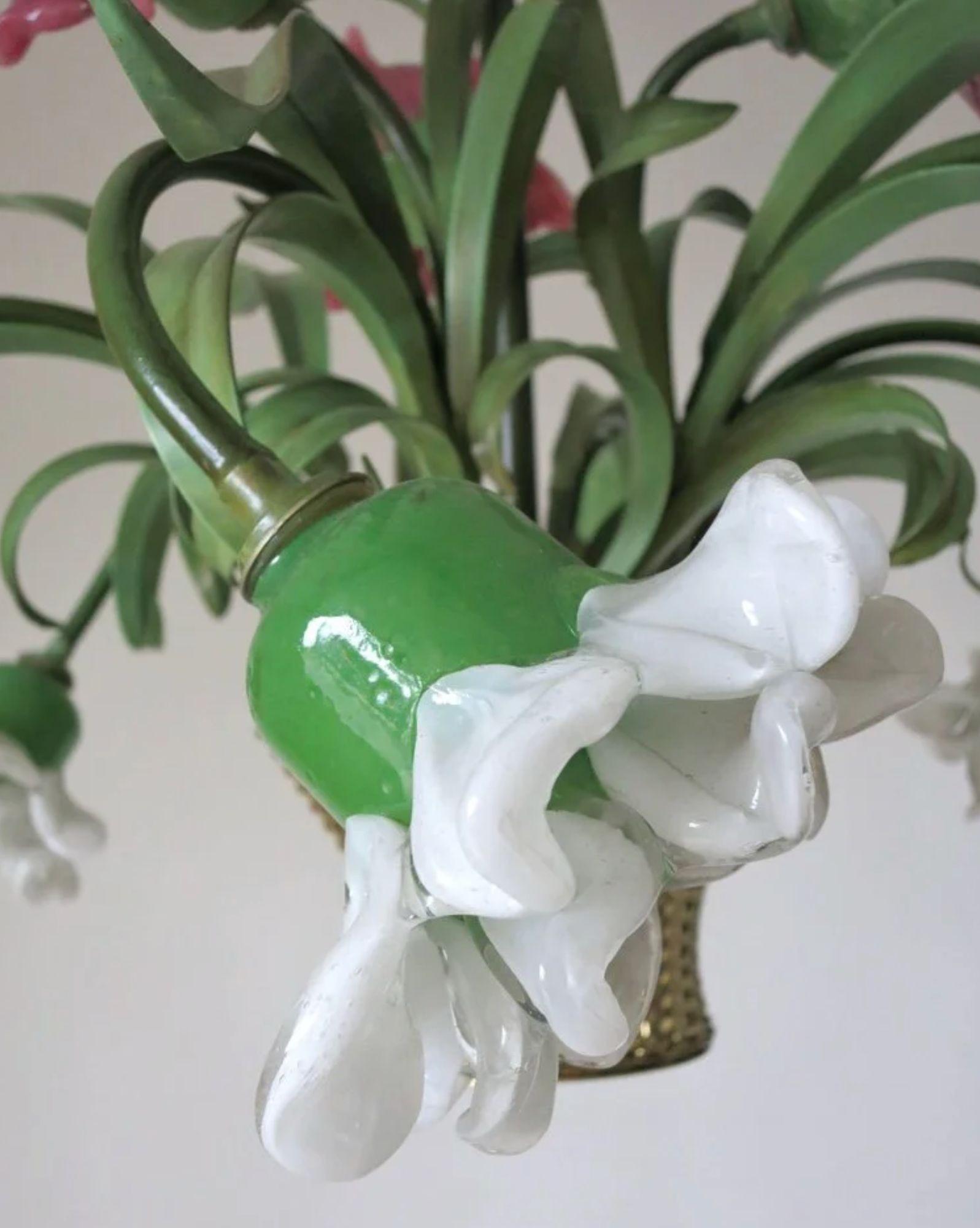 Lámpara Flor de Banci Firenze - Cristal de Murano y Hierro Dorado, Italia, años 80. en venta 2