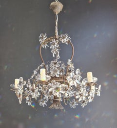 Flower Chandelier Crysatal Glass Candelabrum Brass Bronze Antique