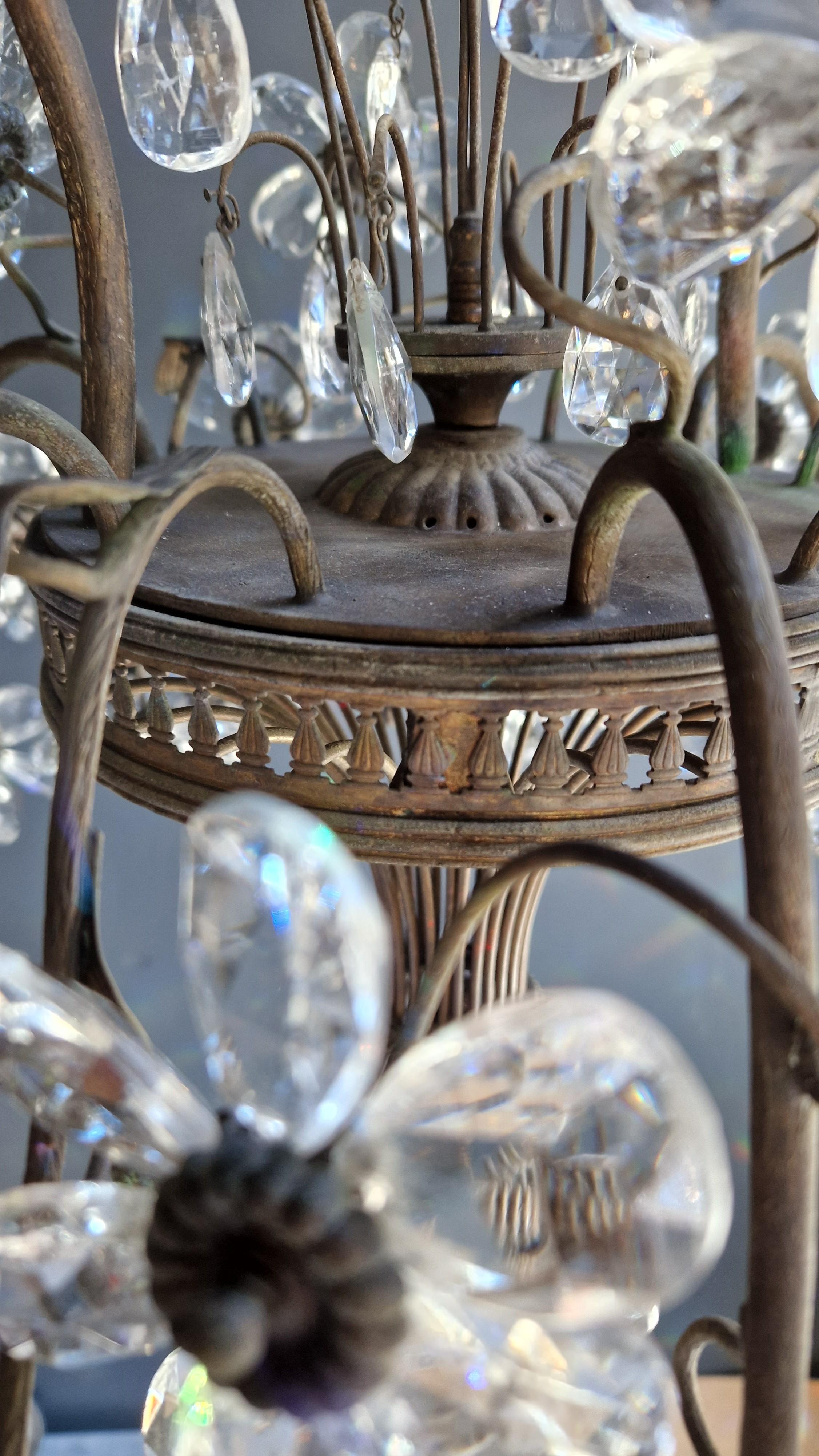 Flower Chandelier Crysatal Glass Candelabrum Brass Bronze Antique In Good Condition For Sale In Berlin, DE