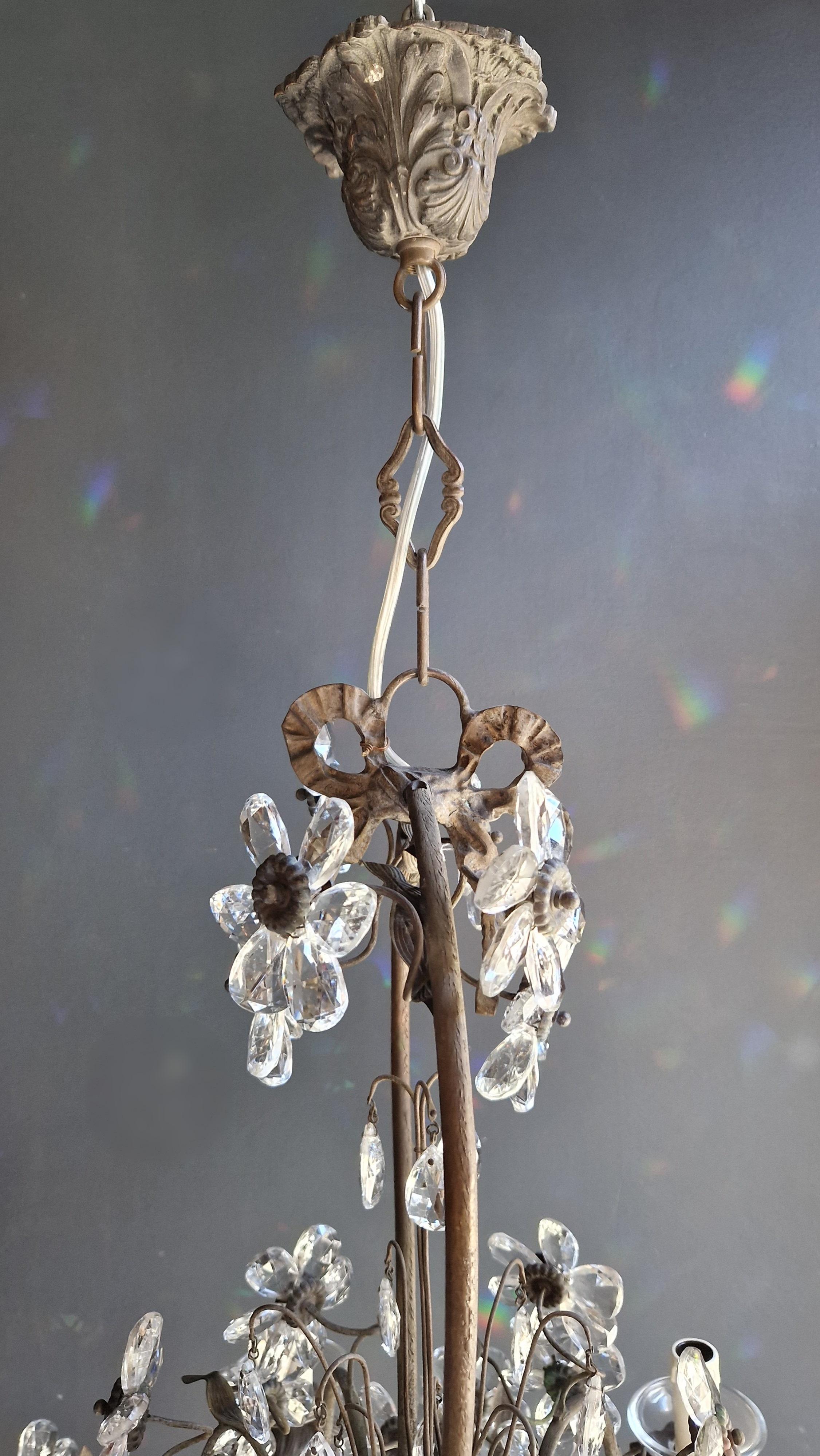 Early 19th Century Flower Chandelier Crysatal Glass Candelabrum Brass Bronze Antique For Sale