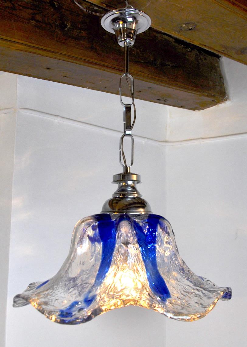 Crystal Flower Chandelier Murano Mazzega Blue Glass Italy 1970 For Sale