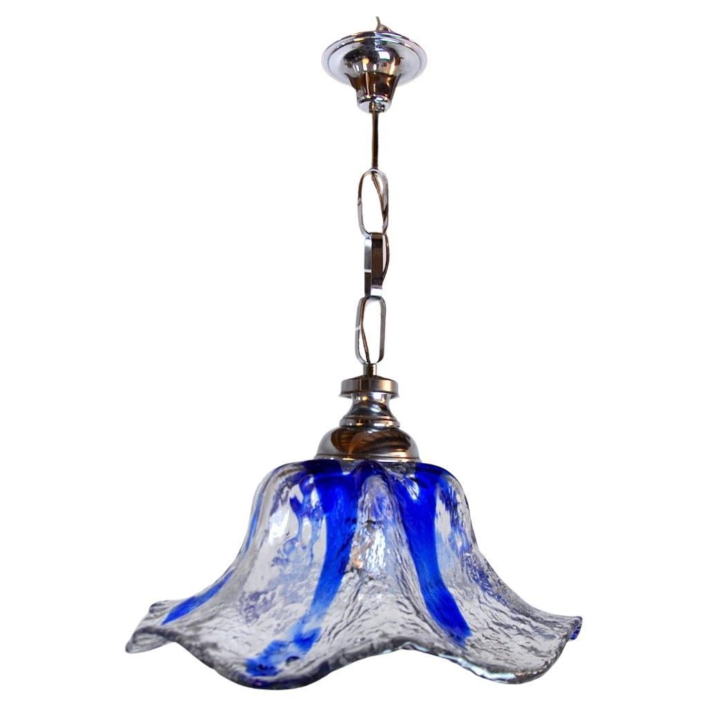 Flower Chandelier Murano Mazzega Blue Glass Italy 1970 For Sale
