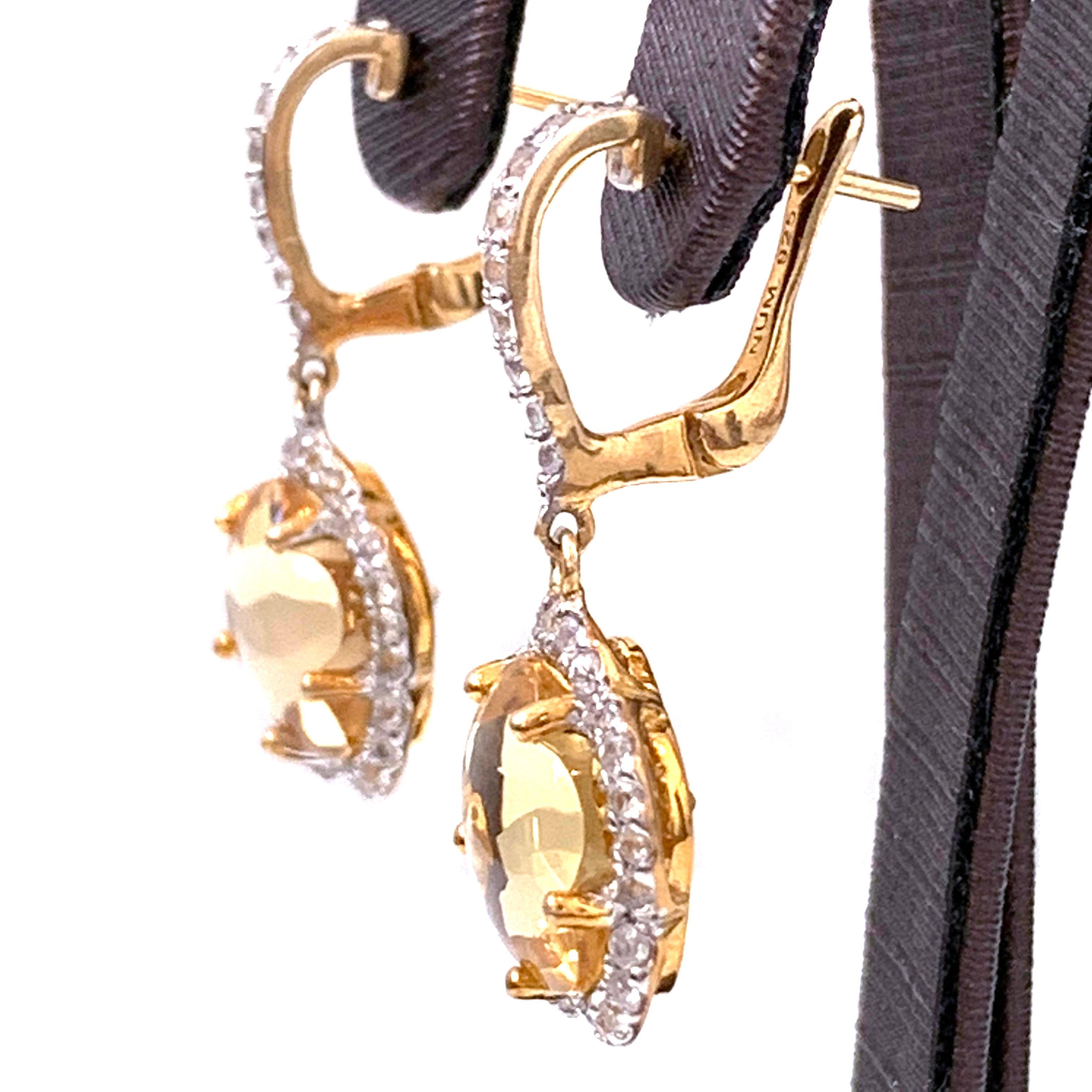 Contemporary Flower Citrine and White Sapphire Earrings
